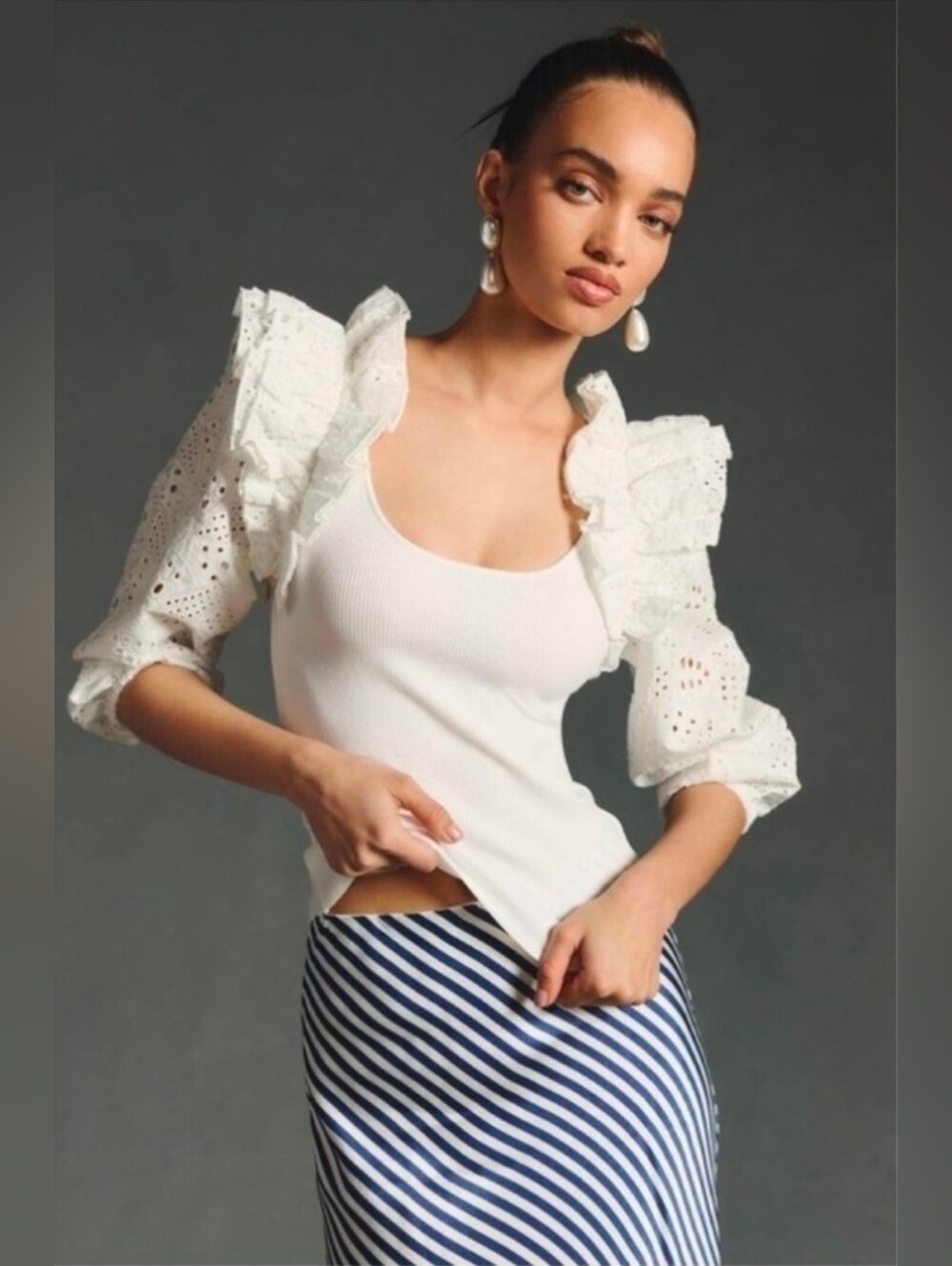 Anthropologie Dolan nwot large  Eyelet Ruffle-Sleeve shirt